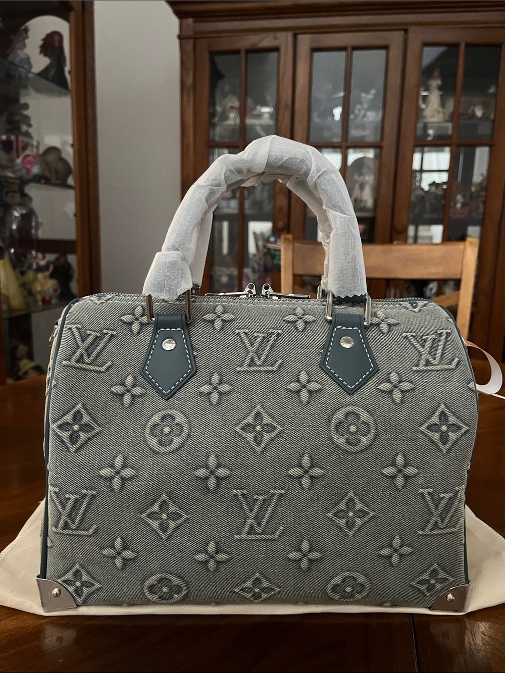Bluish Gray Tone Embossed Denim 25 Speedy with Silver Hardware! - Picture 3 of 12
